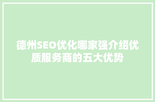 德州SEO优化哪家强介绍优质服务商的五大优势