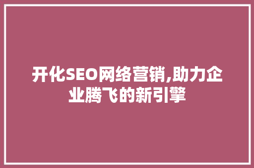 开化SEO网络营销,助力企业腾飞的新引擎