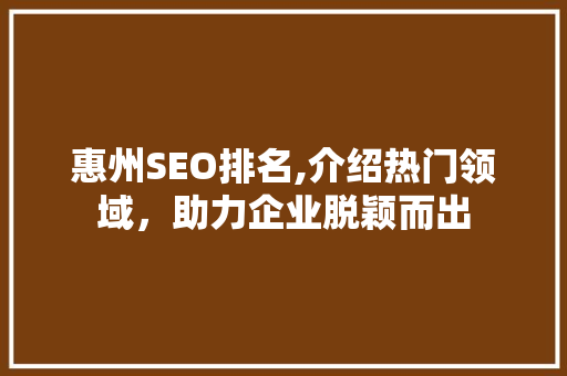 惠州SEO排名,介绍热门领域，助力企业脱颖而出