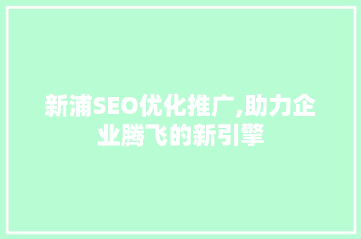 新浦SEO优化推广,助力企业腾飞的新引擎