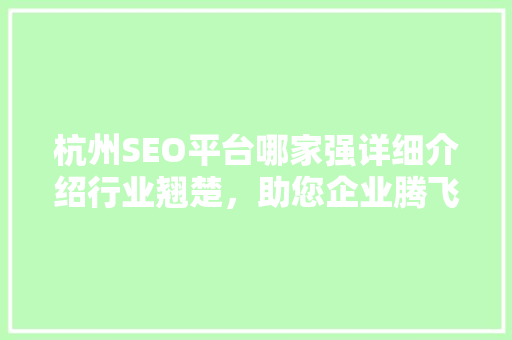 杭州SEO平台哪家强详细介绍行业翘楚，助您企业腾飞 百度SEO