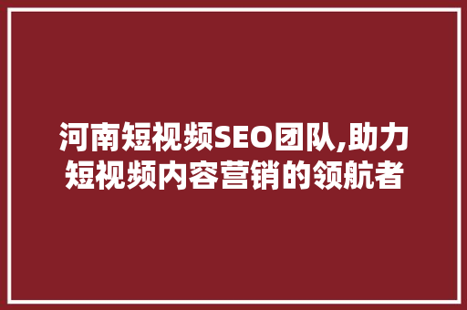 河南短视频SEO团队,助力短视频内容营销的领航者 必应SEO