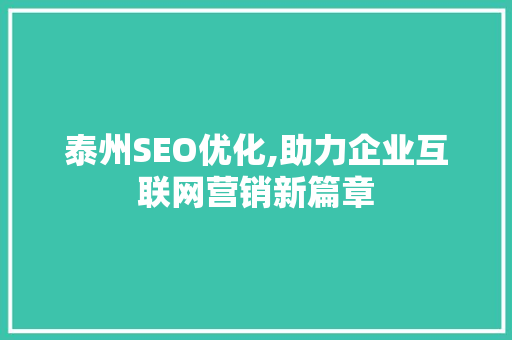 泰州SEO优化,助力企业互联网营销新篇章