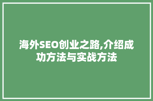 海外SEO创业之路,介绍成功方法与实战方法
