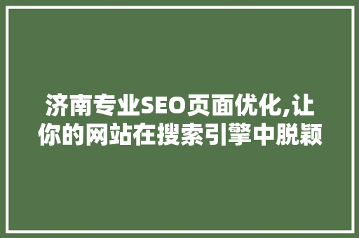 济南专业SEO页面优化,让你的网站在搜索引擎中脱颖而出