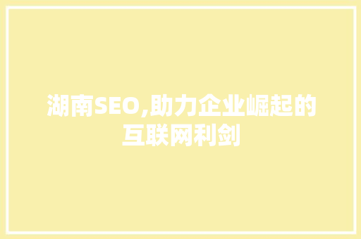 湖南SEO,助力企业崛起的互联网利剑