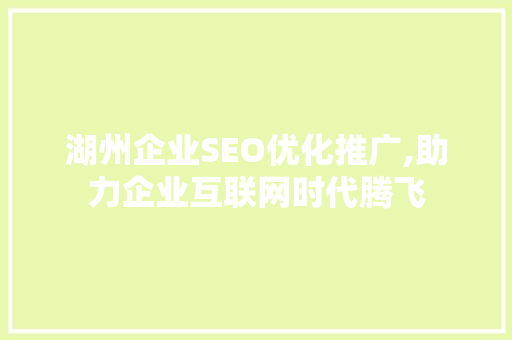 湖州企业SEO优化推广,助力企业互联网时代腾飞