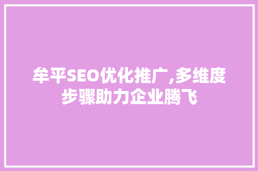 牟平SEO优化推广,多维度步骤助力企业腾飞