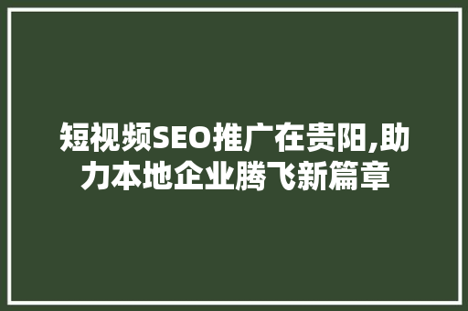 短视频SEO推广在贵阳,助力本地企业腾飞新篇章 神马SEO