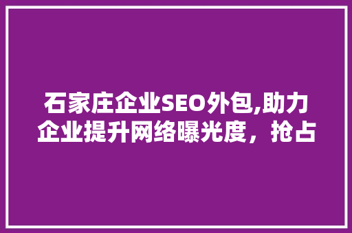 石家庄企业SEO外包,助力企业提升网络曝光度，抢占市场先机