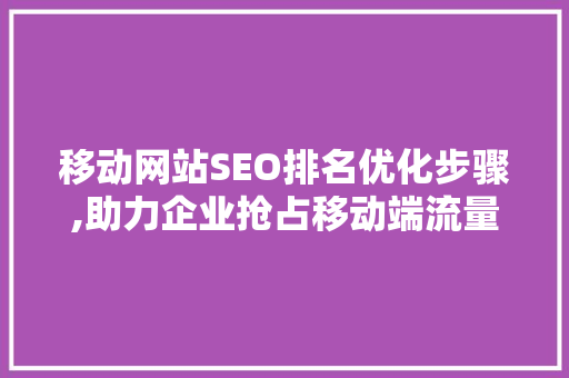 移动网站SEO排名优化步骤,助力企业抢占移动端流量高地