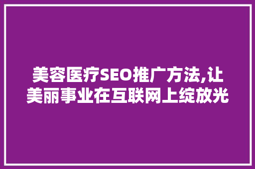 美容医疗SEO推广方法,让美丽事业在互联网上绽放光彩