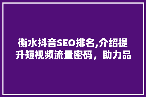 衡水抖音SEO排名,介绍提升短视频流量密码，助力品牌腾飞 百度SEO