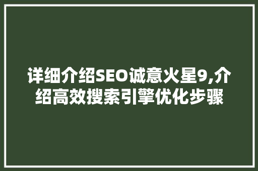 详细介绍SEO诚意火星9,介绍高效搜索引擎优化步骤 SEO关键词