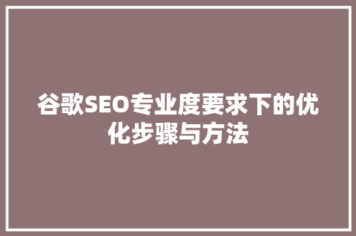 谷歌SEO专业度要求下的优化步骤与方法 神马SEO