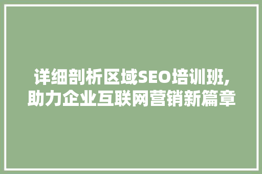 详细剖析区域SEO培训班,助力企业互联网营销新篇章 百度SEO