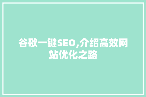 谷歌一键SEO,介绍高效网站优化之路