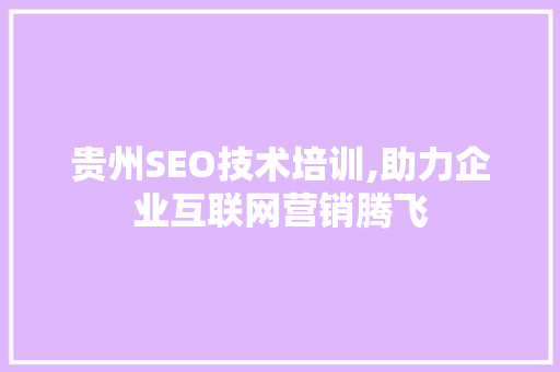 贵州SEO技术培训,助力企业互联网营销腾飞