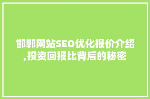 邯郸网站SEO优化报价介绍,投资回报比背后的秘密 必应SEO