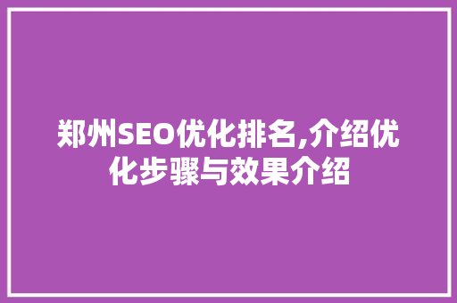 郑州SEO优化排名,介绍优化步骤与效果介绍 搜狗SEO