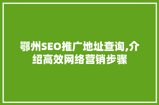 鄂州SEO推广地址查询,介绍高效网络营销步骤