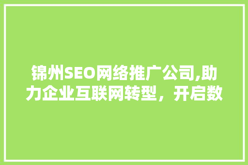 锦州SEO网络推广公司,助力企业互联网转型，开启数字营销新篇章