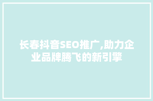 长春抖音SEO推广,助力企业品牌腾飞的新引擎
