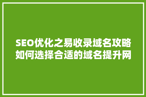 SEO优化之易收录域名攻略如何选择合适的域名提升网站排名 神马SEO