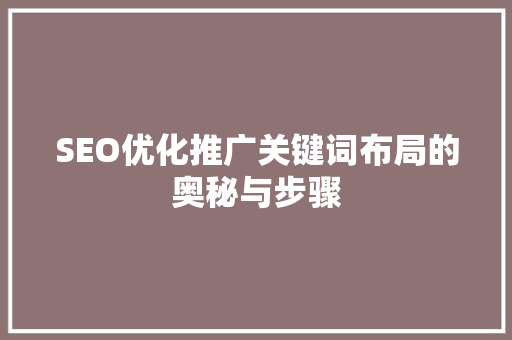 SEO优化推广关键词布局的奥秘与步骤
