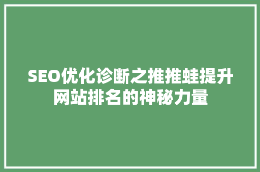 SEO优化诊断之推推蛙提升网站排名的神秘力量
