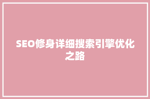 SEO修身详细搜索引擎优化之路 网站建设公司