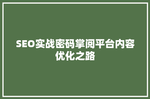 SEO实战密码掌阅平台内容优化之路 SEO关键词