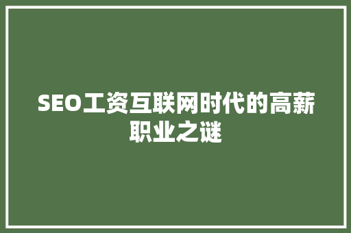 SEO工资互联网时代的高薪职业之谜 SEO关键词