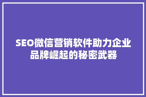 SEO微信营销软件助力企业品牌崛起的秘密武器 网站建设公司
