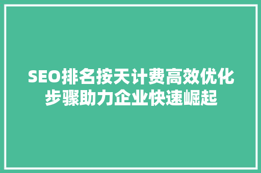 SEO排名按天计费高效优化步骤助力企业快速崛起