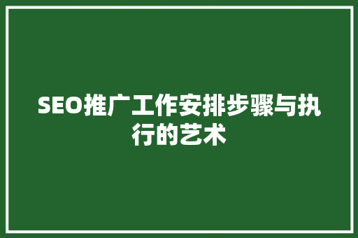 SEO推广工作安排步骤与执行的艺术 SEO关键词