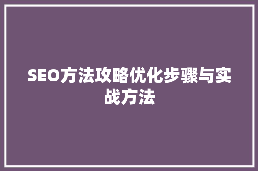 SEO方法攻略优化步骤与实战方法 SEO关键词
