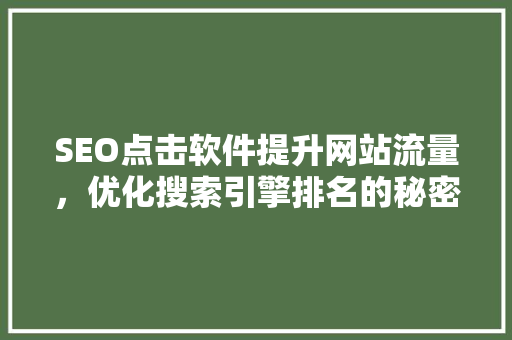 SEO点击软件提升网站流量，优化搜索引擎排名的秘密武器