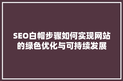 SEO白帽步骤如何实现网站的绿色优化与可持续发展 神马SEO
