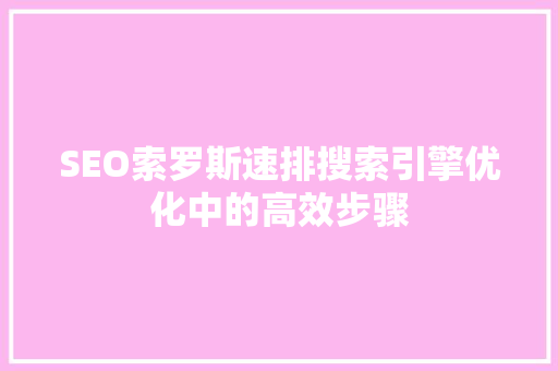 SEO索罗斯速排搜索引擎优化中的高效步骤