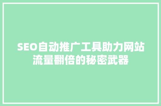 SEO自动推广工具助力网站流量翻倍的秘密武器