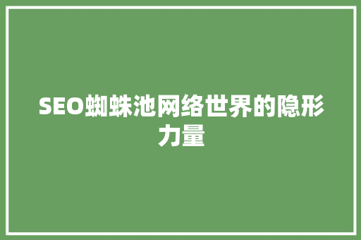 SEO蜘蛛池网络世界的隐形力量 SEO关键词