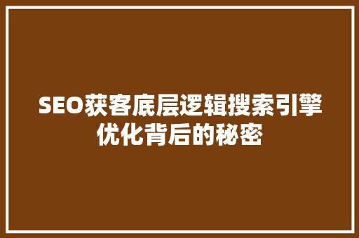 SEO获客底层逻辑搜索引擎优化背后的秘密 网站建设公司