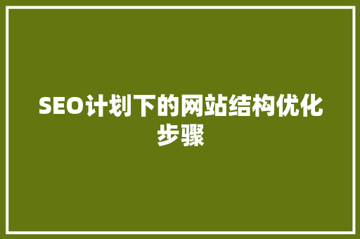 SEO计划下的网站结构优化步骤 搜狗SEO