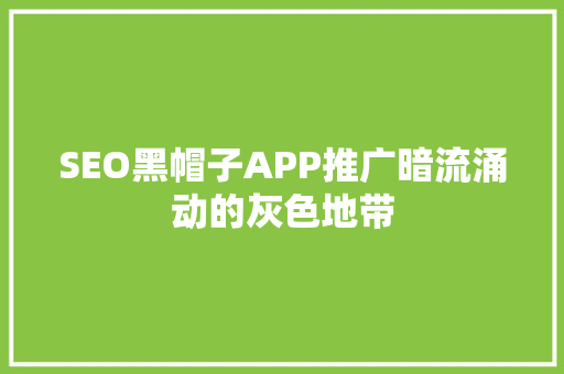 SEO黑帽子APP推广暗流涌动的灰色地带