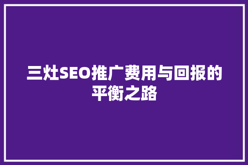 三灶SEO推广费用与回报的平衡之路