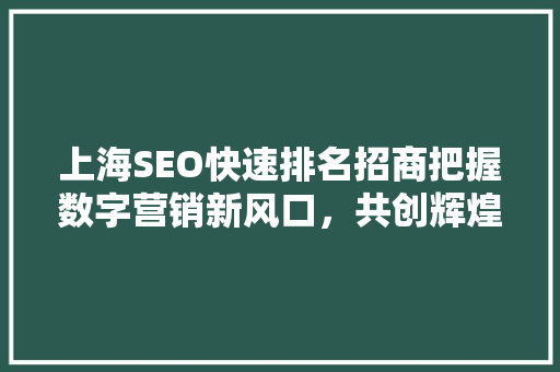 上海SEO快速排名招商把握数字营销新风口，共创辉煌未来 SEO关键词