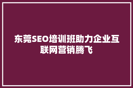 东莞SEO培训班助力企业互联网营销腾飞