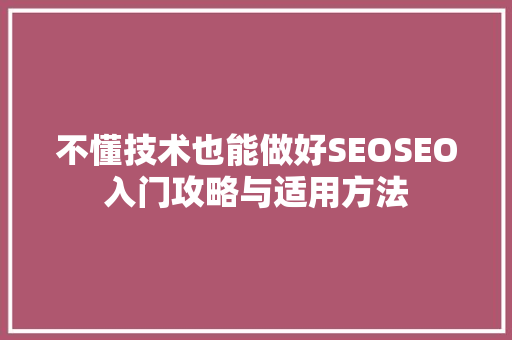 不懂技术也能做好SEOSEO入门攻略与适用方法 网站建设公司