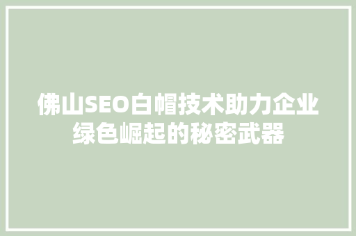 佛山SEO白帽技术助力企业绿色崛起的秘密武器 网站建设公司